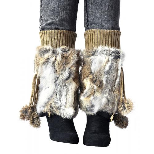 Winter Fur Ladies Brown Genuine Rabbit Fur Leg Warmer RLW01GR